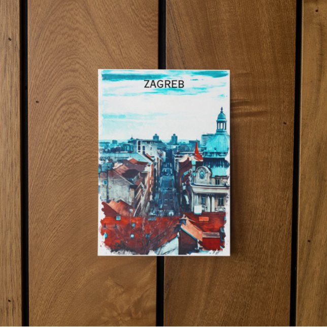 Zagreb Kroatien Cityscape View Vykort (zagreb croatia city view postcard)