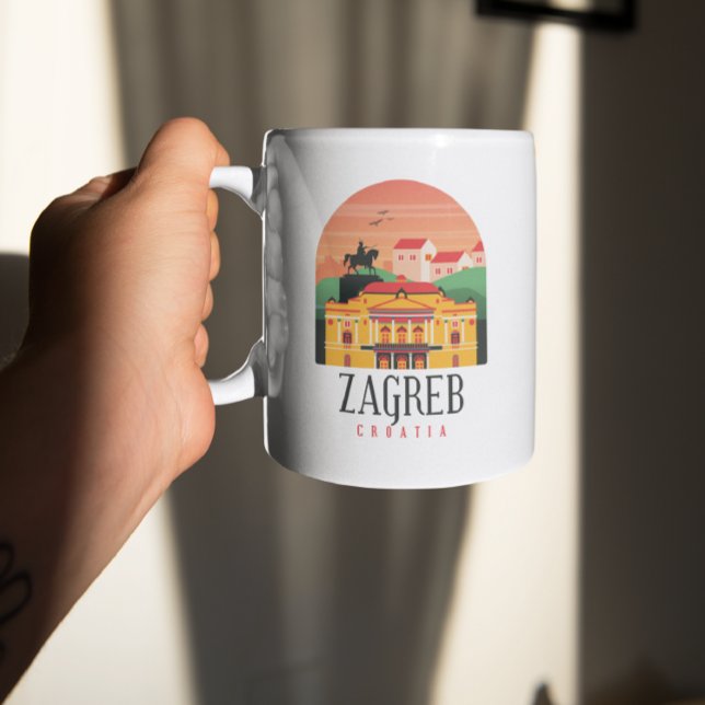Zagreb Kroatien Cityscape Vintage Kaffemugg (Zagreb Croatia Vintage Travel Mug)