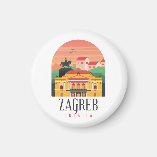 Zagreb Kroatien Cityscape Vintage Magnet (Framsidan)