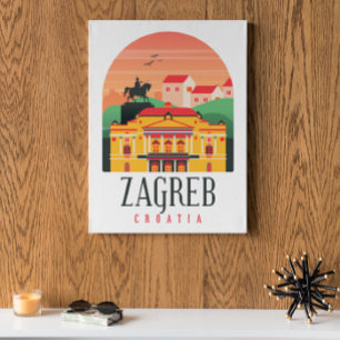 Zagreb Kroatien Cityscape Vintage Poster