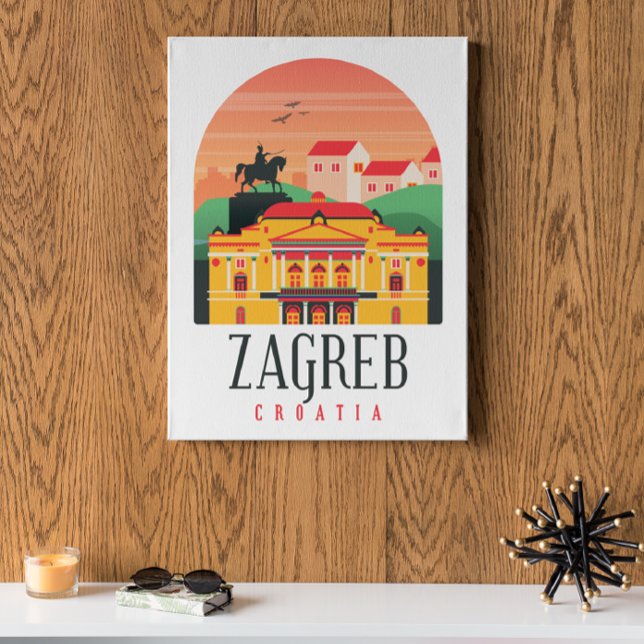 Zagreb Kroatien Cityscape Vintage Poster (Zagreb Croatia Vintage Travel Poster)