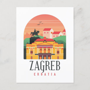 Zagreb Kroatien Cityscape Vintage Vykort