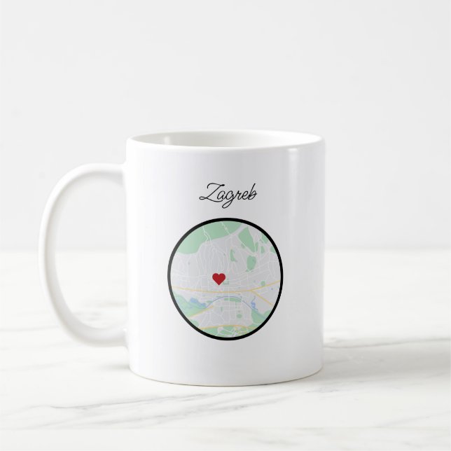 Zagreb Kroatien Handmålated City Karta Heart Kaffemugg (Vänster)