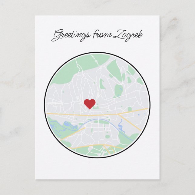 Zagreb Kroatien Handmålated City Karta Vykort (Framsida)