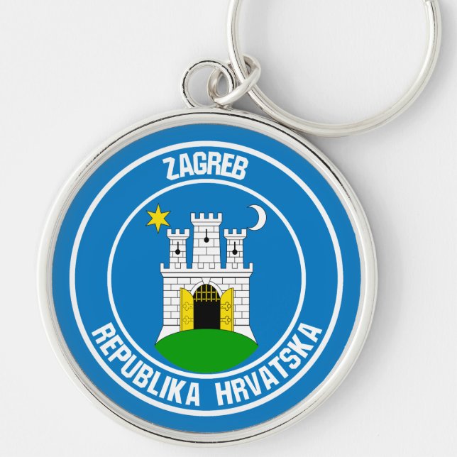Zagreb Round Emblem Rund Silverfärgad Nyckelring (Framsidan)