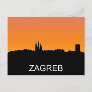Zagreb siluett, sommar solnedgång illustration vykort