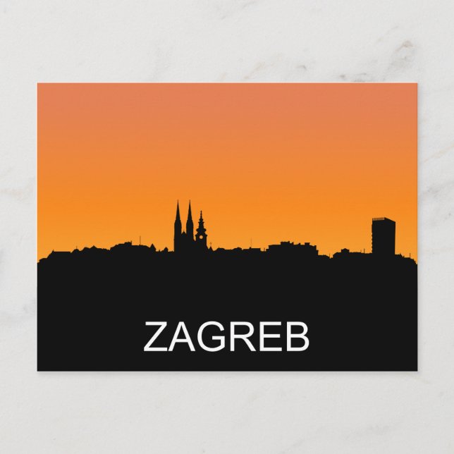 Zagreb siluett, sommar solnedgång illustration vykort (Framsida)