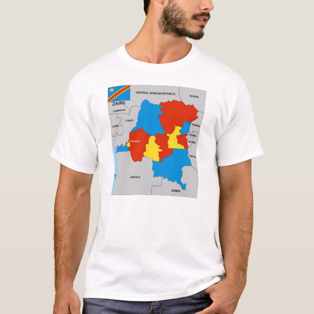 zaire land politiska karta flagga t shirt (Framsida)