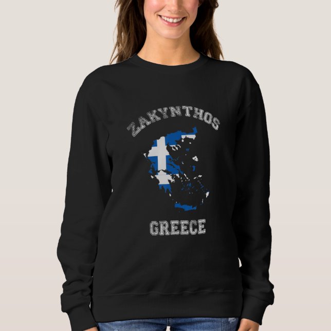 Zakynthos Greece Classic Greece Flag Map Design T Shirt (Framsida)