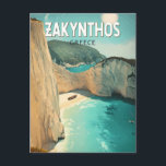 Zakynthos Greece Illustration Travel Art Vintage Vykort<br><div class="desc">Zakynthos retro vector travel design. Zakynthos,  a lush Ionian island,  is best known for the famous Navagio (Shipwreck) Beach,  vibrant blue caves,  and sea turtle sightings.</div>