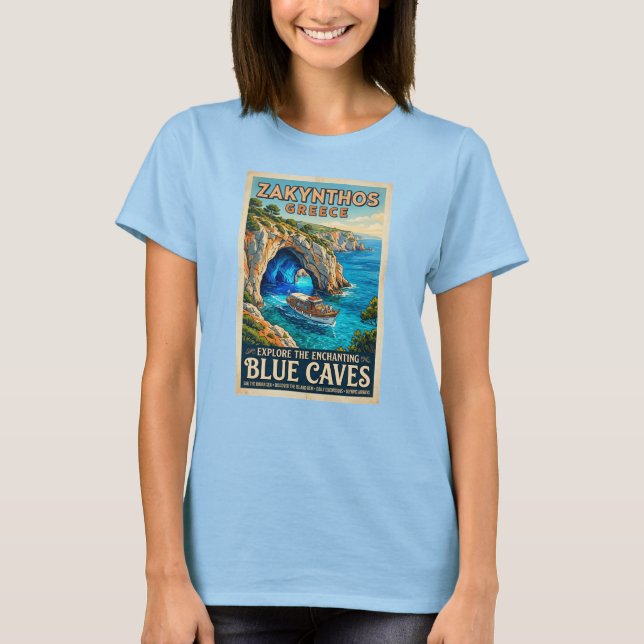 Zakynthos Greece Retro Travel Poster – Explore  T Shirt (Framsida)