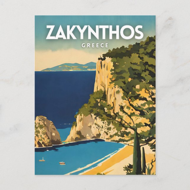 Zakynthos Greece Travel Poster Vykort (Framsida)