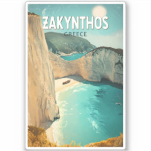 Zakynthos Grekland Illustration Resa Konst Vintage Klistermärken