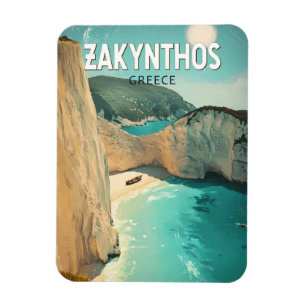 Zakynthos Grekland Illustration Resa Konst Vintage Magnet