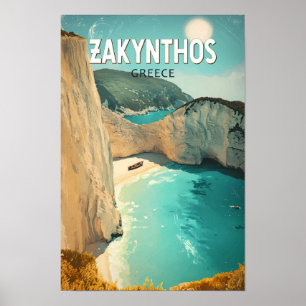 Zakynthos Grekland Illustration Resa Konst Vintage Poster