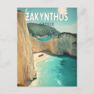 Zakynthos Grekland Illustration Resa Konst Vintage Vykort