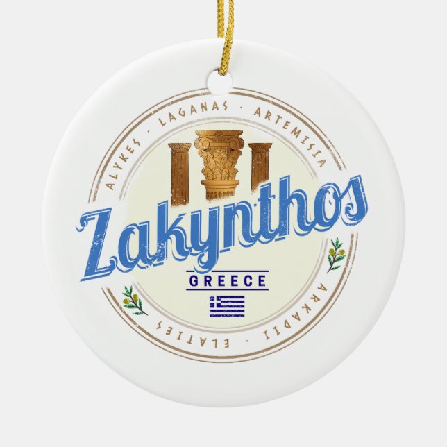 Zakynthos Island Greece Vacation Vintage Souvenir Julgransprydnad Keramik (Framsidan)