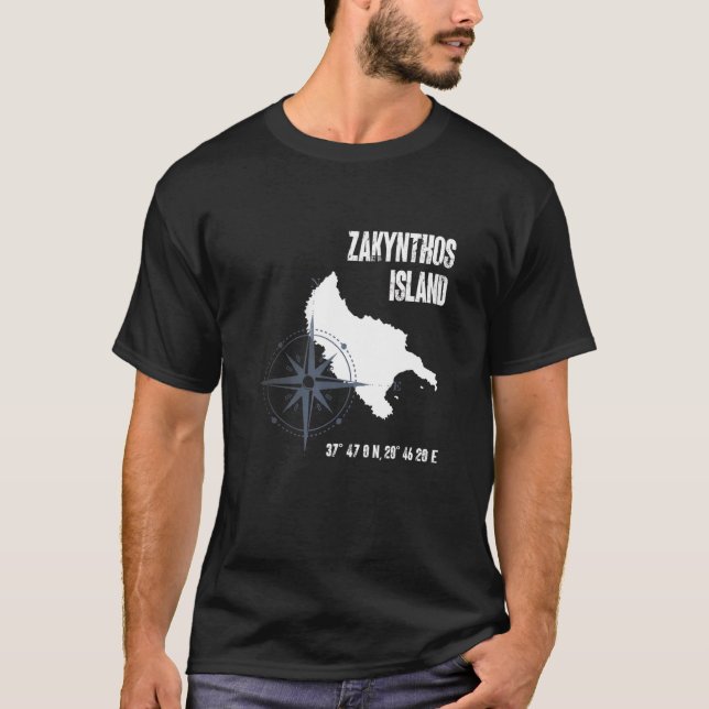 Zakynthos Island Mediterranean Sea Coordinates Map T Shirt (Framsida)