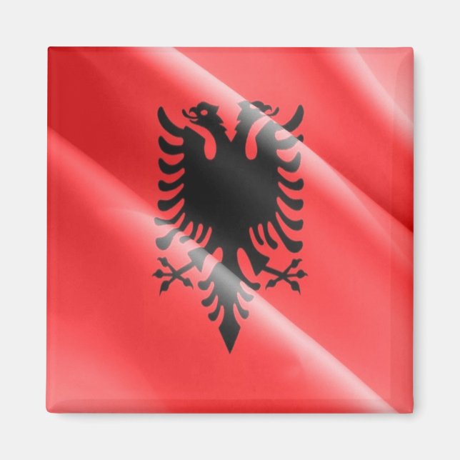 zAL002 Albansk wave FLAGGA, Albanien, Fridge Magnet (Framsidan)