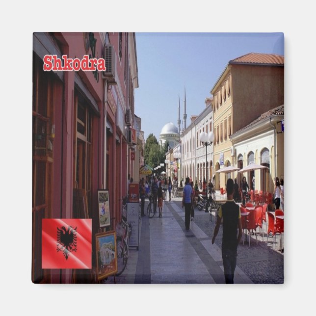 zAL006 SHKODËR center Albanien, Fridge Magnet (Framsidan)