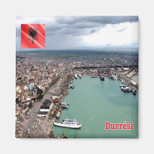 zAL010 DURRËS port Albanien, Fridge Magnet (Framsidan)