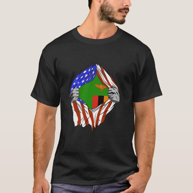 Zambia Chest USA Amerika Zambian Flagga Zambian Pr T Shirt (Framsida)