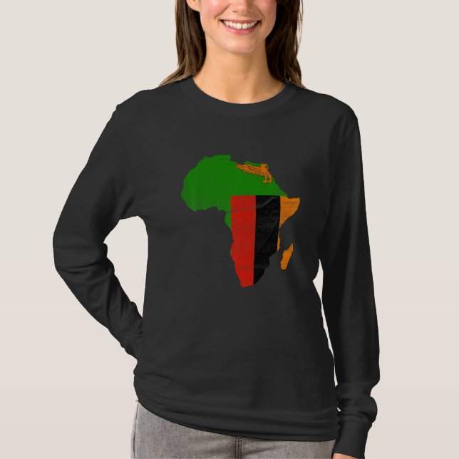 Zambia Flagga Afrika Kontinent Silhuett Present ti T Shirt (Framsida)