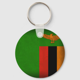 Zambia flagga bekymrade Keychain Nyckelring