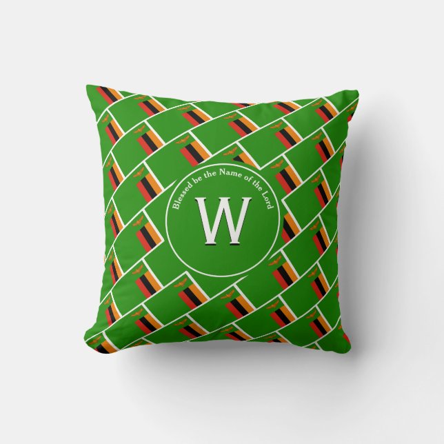 ZAMBIA FLAGGA Customized Monogram Scripture Zambia Kudde (Framsida)