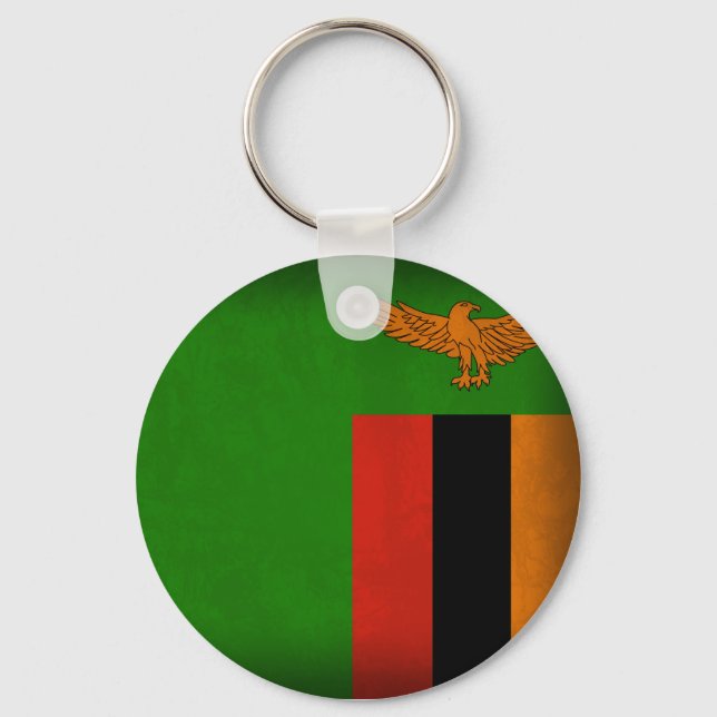 Zambia Flagga Distress Keychain Nyckelring (Framsida)