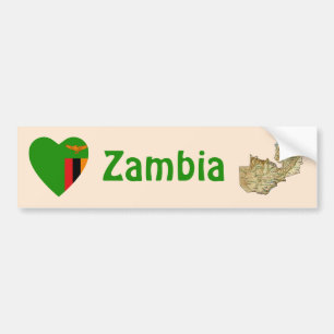 Zambia Flagga Hjärta + Karta Bildäckslapp Bildekal