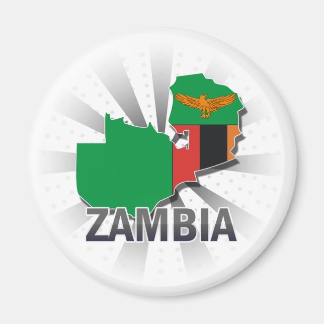 Zambia Flagga Karta 2.0 Magnet (Framsidan)
