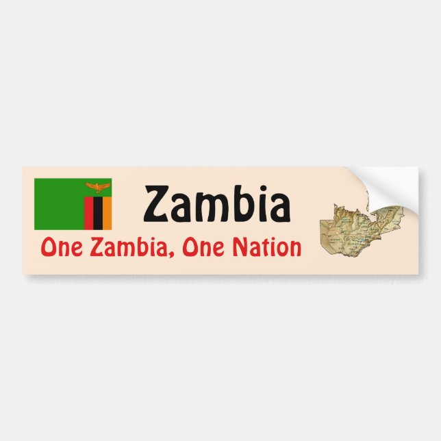 Zambia Flagga + Karta Bumper Sticker Bildekal (Framsidan)