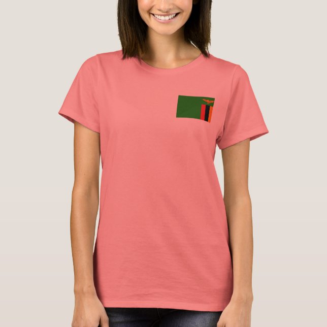 Zambia Flagga + Karta T-Shirt (Framsida)