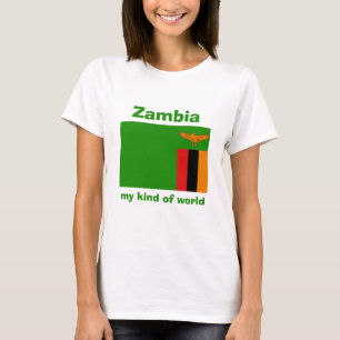 Zambia Flagga + Karta + Text T-Shirt