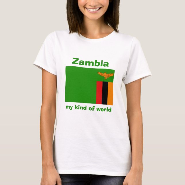 Zambia Flagga + Karta + Text T-Shirt (Framsida)