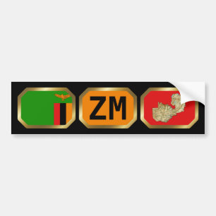 Zambia Flagga Kartkod Bildäckslapp Bildekal