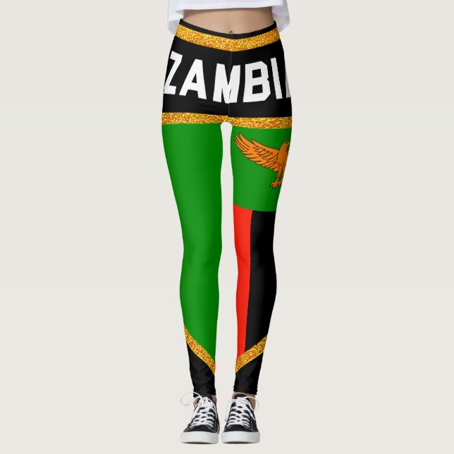 Zambia Flagga Leggings (Framsida)