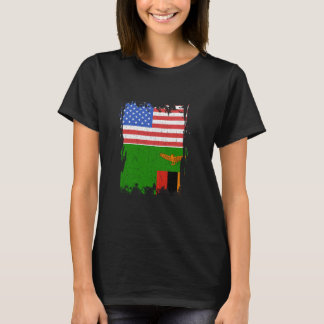 Zambia Flagga USA Amerika Vintage Zambiska Rötter T Shirt