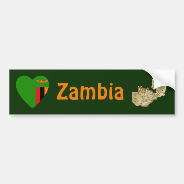 Zambia flaggahjärta + Kartabildekal Bildekal (Framsidan)