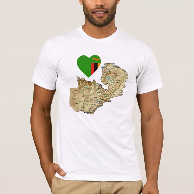 Zambia flaggahjärta och kartaT-tröja Tee (Framsida)