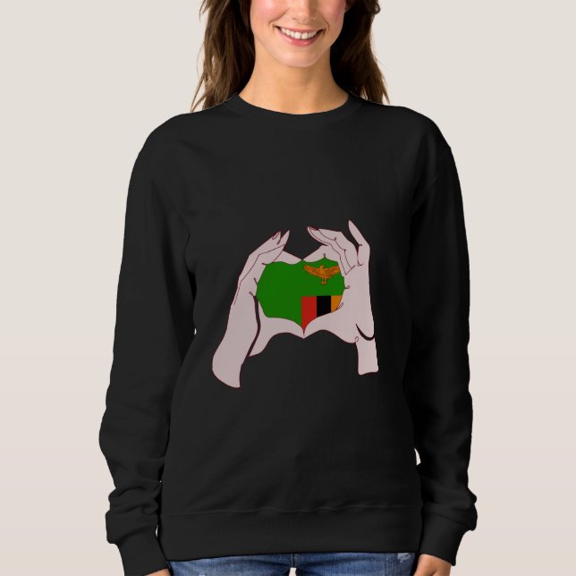 Zambia Handsign Heart Zambian Flag Zambian Pride T Shirt (Framsida)