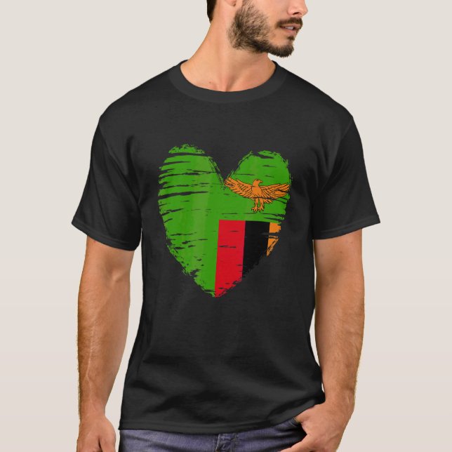 Zambia Heart Zambian Flagga Zambian-Pridet T Shirt (Framsida)