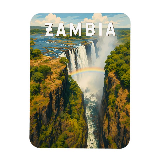 Zambia Illustration Resa Konst Vintage Magnet (Vertikal)