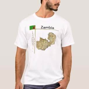 Zambia Kart + Flagga + Titel T-Shirt
