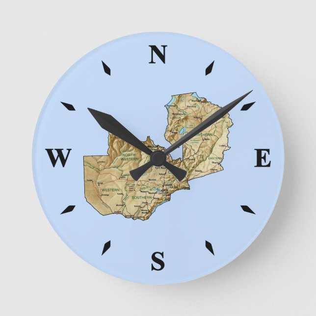 Zambia Karta Clock Rund Klocka (Framsida)