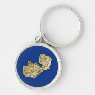 Zambia karta Keychain Rund Silverfärgad Nyckelring