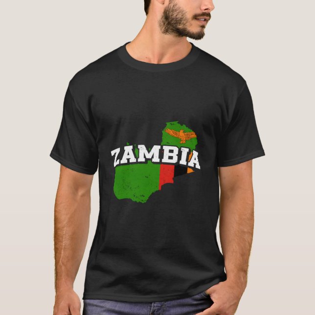 Zambia Karta och Flagga Souvenir Zambian T Shirt (Framsida)