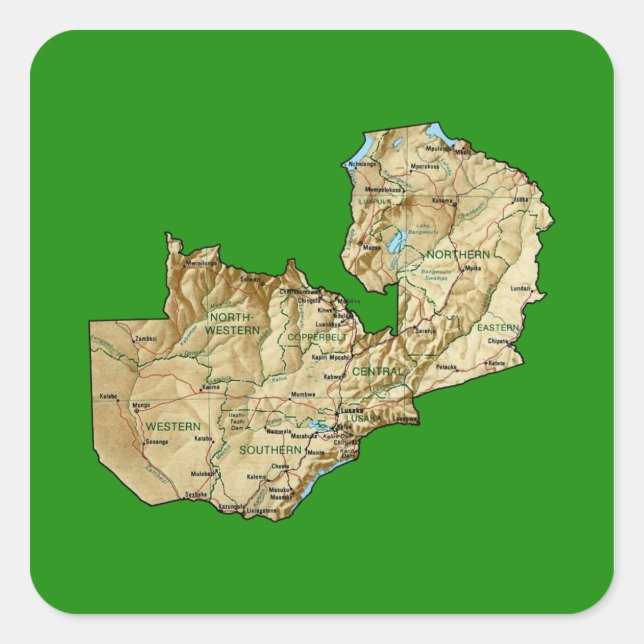 Zambia Karta Sticker Fyrkantigt Klistermärke (Framsida)