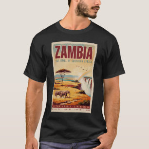 Zambia Landskapsillustration Resa Konst Vintage T Shirt